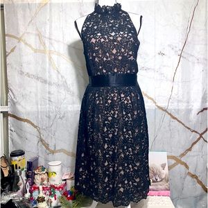 Banana Republic Black Lace Halter Mock neck Fit’n’Flare Midi Dress size 10/12